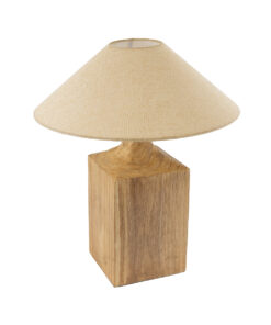 GloboStar® LAFRONTERA 02313 Boho Επιτραπέζιο Φωτιστικό Μονόφωτο 1 x E27 AC220-240V IP20 – Φ50 x Υ60cm – Μπεζ Ξύλινο Καμπάνα – 5 Χρόνια Εγγύηση