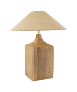 GloboStar® LAFRONTERA 02313 Boho Επιτραπέζιο Φωτιστικό Μονόφωτο 1 x E27 AC220-240V IP20 – Φ50 x Υ60cm – Μπεζ Ξύλινο Καμπάνα – 5 Χρόνια Εγγύηση