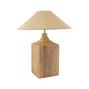 GloboStar® LAFRONTERA 02313 Boho Επιτραπέζιο Φωτιστικό Μονόφωτο 1 x E27 AC220-240V IP20 – Φ50 x Υ60cm – Μπεζ Ξύλινο Καμπάνα – 5 Χρόνια Εγγύηση