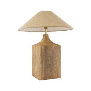 GloboStar® LAFRONTERA 02313 Boho Επιτραπέζιο Φωτιστικό Μονόφωτο 1 x E27 AC220-240V IP20 – Φ50 x Υ60cm – Μπεζ Ξύλινο Καμπάνα – 5 Χρόνια Εγγύηση