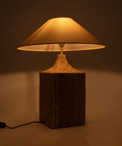 GloboStar® LAFRONTERA 02313 Boho Επιτραπέζιο Φωτιστικό Μονόφωτο 1 x E27 AC220-240V IP20 – Φ50 x Υ60cm – Μπεζ Ξύλινο Καμπάνα – 5 Χρόνια Εγγύηση