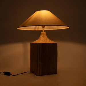 GloboStar® LAFRONTERA 02313 Boho Επιτραπέζιο Φωτιστικό Μονόφωτο 1 x E27 AC220-240V IP20 – Φ50 x Υ60cm – Μπεζ Ξύλινο Καμπάνα – 5 Χρόνια Εγγύηση