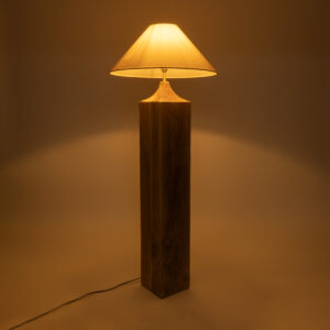 GloboStar® LAFRONTERA 02314 Μοντέρνο Επιδαπέδιο Φωτιστικό Μονόφωτο 1 x E27 AC220-240V IP20 – Φ55 x Υ140cm – Μπεζ Ξύλινο Καμπάνα – 5 Χρόνια Εγγύηση