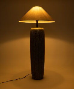 GloboStar® OLIANA 02315 Boho Επιδαπέδιο Φωτιστικό Μονόφωτο 1 x E27 AC220-240V IP20 – Φ55 x Υ110cm – Γκρι Ανθρακί Κεραμικό με Μπεζ Υφασμάτινο Καπέλο – 5 Χρόνια Εγγύηση