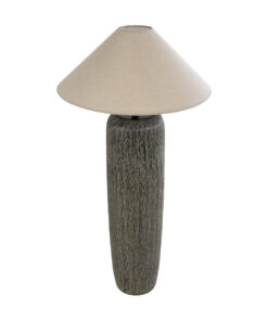 GloboStar® OLIANA 02315 Boho Επιδαπέδιο Φωτιστικό Μονόφωτο 1 x E27 AC220-240V IP20 – Φ55 x Υ110cm – Γκρι Ανθρακί Κεραμικό με Μπεζ Υφασμάτινο Καπέλο – 5 Χρόνια Εγγύηση