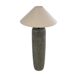 GloboStar® OLIANA 02315 Boho Επιδαπέδιο Φωτιστικό Μονόφωτο 1 x E27 AC220-240V IP20 – Φ55 x Υ110cm – Γκρι Ανθρακί Κεραμικό με Μπεζ Υφασμάτινο Καπέλο – 5 Χρόνια Εγγύηση