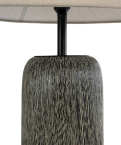 GloboStar® OLIANA 02315 Boho Επιδαπέδιο Φωτιστικό Μονόφωτο 1 x E27 AC220-240V IP20 – Φ55 x Υ110cm – Γκρι Ανθρακί Κεραμικό με Μπεζ Υφασμάτινο Καπέλο – 5 Χρόνια Εγγύηση