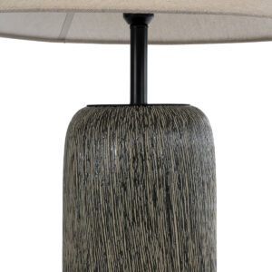 GloboStar® OLIANA 02315 Boho Επιδαπέδιο Φωτιστικό Μονόφωτο 1 x E27 AC220-240V IP20 – Φ55 x Υ110cm – Γκρι Ανθρακί Κεραμικό με Μπεζ Υφασμάτινο Καπέλο – 5 Χρόνια Εγγύηση