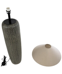 GloboStar® OLIANA 02315 Boho Επιδαπέδιο Φωτιστικό Μονόφωτο 1 x E27 AC220-240V IP20 – Φ55 x Υ110cm – Γκρι Ανθρακί Κεραμικό με Μπεζ Υφασμάτινο Καπέλο – 5 Χρόνια Εγγύηση