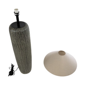 GloboStar® OLIANA 02315 Boho Επιδαπέδιο Φωτιστικό Μονόφωτο 1 x E27 AC220-240V IP20 – Φ55 x Υ110cm – Γκρι Ανθρακί Κεραμικό με Μπεζ Υφασμάτινο Καπέλο – 5 Χρόνια Εγγύηση