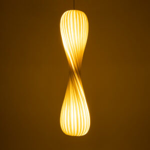 GloboStar® PRAIA 02316 Μοντέρνο Κρεμαστό Φωτιστικό Οροφής Δίφωτο 2 x E27 AC220-240V IP20 – Φ25 x Υ112cm – Μπεζ Λευκό Λεπτό Φύλλο Ξύλου Πλέγμα – 5 Χρόνια Εγγύηση