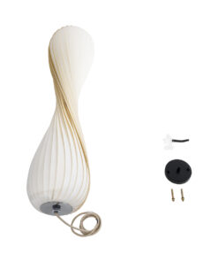 GloboStar® PRAIA 02316 Μοντέρνο Κρεμαστό Φωτιστικό Οροφής Δίφωτο 2 x E27 AC220-240V IP20 – Φ25 x Υ112cm – Μπεζ Λευκό Λεπτό Φύλλο Ξύλου Πλέγμα – 5 Χρόνια Εγγύηση