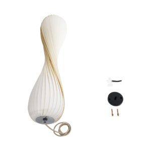 GloboStar® PRAIA 02316 Μοντέρνο Κρεμαστό Φωτιστικό Οροφής Δίφωτο 2 x E27 AC220-240V IP20 – Φ25 x Υ112cm – Μπεζ Λευκό Λεπτό Φύλλο Ξύλου Πλέγμα – 5 Χρόνια Εγγύηση