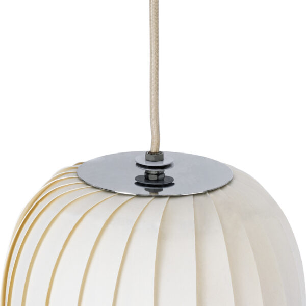 GloboStar® PRAIA 02317 Μοντέρνο Κρεμαστό Φωτιστικό Οροφής Δίφωτο 2 x E27 AC220-240V IP20 – Φ25 x Υ145cm – Μπεζ Λευκό Λεπτό Φύλλο Ξύλου Πλέγμα – 5 Χρόνια Εγγύηση