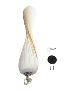 GloboStar® PRAIA 02317 Μοντέρνο Κρεμαστό Φωτιστικό Οροφής Δίφωτο 2 x E27 AC220-240V IP20 – Φ25 x Υ145cm – Μπεζ Λευκό Λεπτό Φύλλο Ξύλου Πλέγμα – 5 Χρόνια Εγγύηση