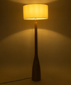 GloboStar® BERKBAY 02318 Boho Επιδαπέδιο Φωτιστικό Μονόφωτο 1 x E27 AC220-240V IP20 – Φ50 x Υ150cm – Μπεζ Ξύλινο με Μπεζ Υφασμάτινο Καπέλο – 5 Χρόνια Εγγύηση