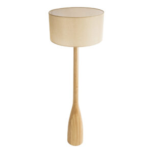 GloboStar® BERKBAY 02318 Boho Επιδαπέδιο Φωτιστικό Μονόφωτο 1 x E27 AC220-240V IP20 – Φ50 x Υ150cm – Μπεζ Ξύλινο με Μπεζ Υφασμάτινο Καπέλο – 5 Χρόνια Εγγύηση