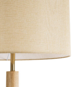 GloboStar® BERKBAY 02318 Boho Επιδαπέδιο Φωτιστικό Μονόφωτο 1 x E27 AC220-240V IP20 – Φ50 x Υ150cm – Μπεζ Ξύλινο με Μπεζ Υφασμάτινο Καπέλο – 5 Χρόνια Εγγύηση