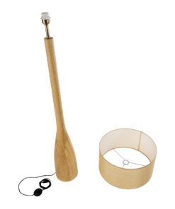 GloboStar® BERKBAY 02318 Boho Επιδαπέδιο Φωτιστικό Μονόφωτο 1 x E27 AC220-240V IP20 – Φ50 x Υ150cm – Μπεζ Ξύλινο με Μπεζ Υφασμάτινο Καπέλο – 5 Χρόνια Εγγύηση