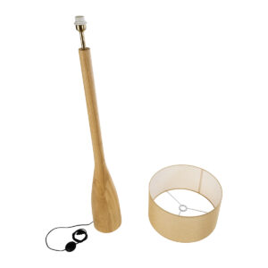 GloboStar® BERKBAY 02318 Boho Επιδαπέδιο Φωτιστικό Μονόφωτο 1 x E27 AC220-240V IP20 – Φ50 x Υ150cm – Μπεζ Ξύλινο με Μπεζ Υφασμάτινο Καπέλο – 5 Χρόνια Εγγύηση