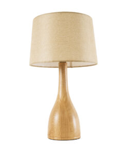 GloboStar® BERKBAY 02319 Boho Επιτραπέζιο Φωτιστικό Μονόφωτο 1 x E27 AC220-240V IP20 – Φ32 x Υ55cm – Μπεζ Ξύλινο με Μπεζ Υφασμάτινο Καπέλο – 5 Χρόνια Εγγύηση