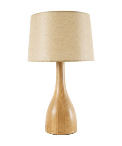 GloboStar® BERKBAY 02319 Boho Επιτραπέζιο Φωτιστικό Μονόφωτο 1 x E27 AC220-240V IP20 – Φ32 x Υ55cm – Μπεζ Ξύλινο με Μπεζ Υφασμάτινο Καπέλο – 5 Χρόνια Εγγύηση