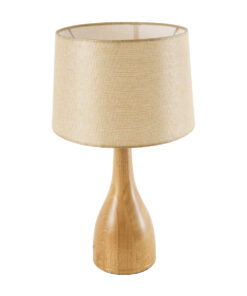 GloboStar® BERKBAY 02319 Boho Επιτραπέζιο Φωτιστικό Μονόφωτο 1 x E27 AC220-240V IP20 – Φ32 x Υ55cm – Μπεζ Ξύλινο με Μπεζ Υφασμάτινο Καπέλο – 5 Χρόνια Εγγύηση