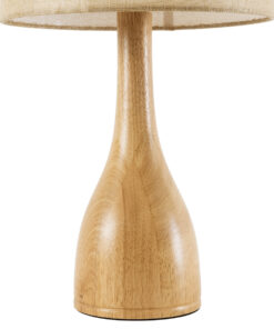 GloboStar® BERKBAY 02319 Boho Επιτραπέζιο Φωτιστικό Μονόφωτο 1 x E27 AC220-240V IP20 – Φ32 x Υ55cm – Μπεζ Ξύλινο με Μπεζ Υφασμάτινο Καπέλο – 5 Χρόνια Εγγύηση