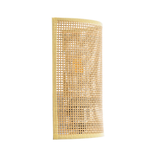 GloboStar® SAOTOME 02321 Boho Φωτιστικό Τοίχου – Απλίκα Μονόφωτο 1 x E27 AC 220-240V IP20 – Μ20 x Π10 x Υ25cm – Μπεζ Ξύλινο Μπαμπού Πλέγμα – 5 Χρόνια Εγγύηση
