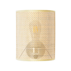 GloboStar® SAOTOME 02321 Boho Φωτιστικό Τοίχου – Απλίκα Μονόφωτο 1 x E27 AC 220-240V IP20 – Μ20 x Π10 x Υ25cm – Μπεζ Ξύλινο Μπαμπού Πλέγμα – 5 Χρόνια Εγγύηση