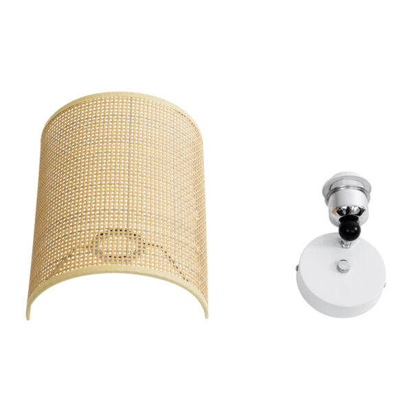 GloboStar® SAOTOME 02321 Boho Φωτιστικό Τοίχου – Απλίκα Μονόφωτο 1 x E27 AC 220-240V IP20 – Μ20 x Π10 x Υ25cm – Μπεζ Ξύλινο Μπαμπού Πλέγμα – 5 Χρόνια Εγγύηση