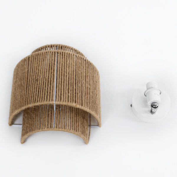 GloboStar® MABANA 02322 Boho Φωτιστικό Τοίχου – Απλίκα Μονόφωτο 1 x E27 AC 220-240V IP20 – Μ23 x Π11 x Υ25cm – Μπεζ Λεπτό Σχοινί Τριχιά Πλέγμα – 5 Χρόνια Εγγύηση