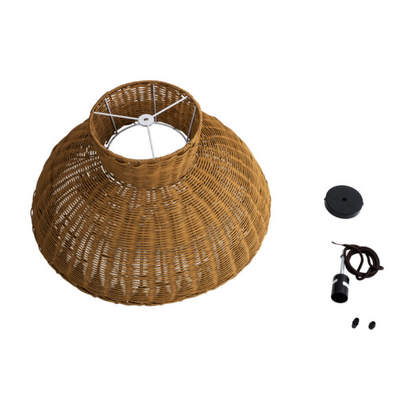 GloboStar® MALABO 02328 Boho Κρεμαστό Φωτιστικό Οροφής Μονόφωτο 1 x E27 AC220-240V IP20 – Φ60 x Υ31cm – Καφέ Ξύλινο Μπαμπού Πλέγμα – 5 Χρόνια Εγγύηση
