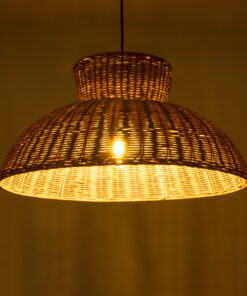 GloboStar® MALABO 02328 Boho Κρεμαστό Φωτιστικό Οροφής Μονόφωτο 1 x E27 AC220-240V IP20 – Φ60 x Υ31cm – Καφέ Ξύλινο Μπαμπού Πλέγμα – 5 Χρόνια Εγγύηση