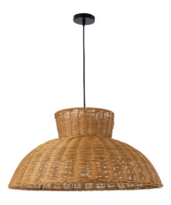 GloboStar® MALABO 02328 Boho Κρεμαστό Φωτιστικό Οροφής Μονόφωτο 1 x E27 AC220-240V IP20 – Φ60 x Υ31cm – Καφέ Ξύλινο Μπαμπού Πλέγμα – 5 Χρόνια Εγγύηση