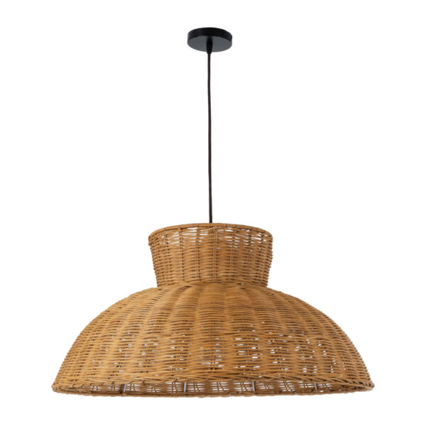 GloboStar® MALABO 02328 Boho Κρεμαστό Φωτιστικό Οροφής Μονόφωτο 1 x E27 AC220-240V IP20 – Φ60 x Υ31cm – Καφέ Ξύλινο Μπαμπού Πλέγμα – 5 Χρόνια Εγγύηση