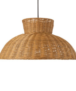 GloboStar® MALABO 02328 Boho Κρεμαστό Φωτιστικό Οροφής Μονόφωτο 1 x E27 AC220-240V IP20 – Φ60 x Υ31cm – Καφέ Ξύλινο Μπαμπού Πλέγμα – 5 Χρόνια Εγγύηση