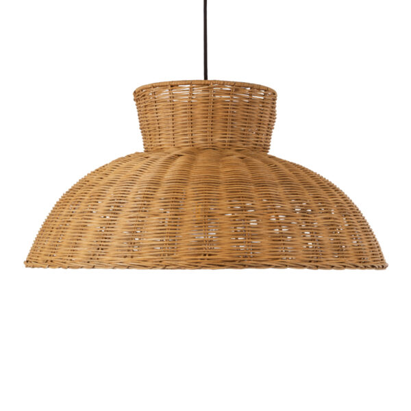 GloboStar® MALABO 02328 Boho Κρεμαστό Φωτιστικό Οροφής Μονόφωτο 1 x E27 AC220-240V IP20 – Φ60 x Υ31cm – Καφέ Ξύλινο Μπαμπού Πλέγμα – 5 Χρόνια Εγγύηση