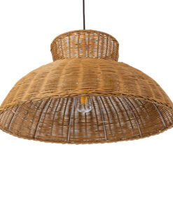 GloboStar® MALABO 02328 Boho Κρεμαστό Φωτιστικό Οροφής Μονόφωτο 1 x E27 AC220-240V IP20 – Φ60 x Υ31cm – Καφέ Ξύλινο Μπαμπού Πλέγμα – 5 Χρόνια Εγγύηση