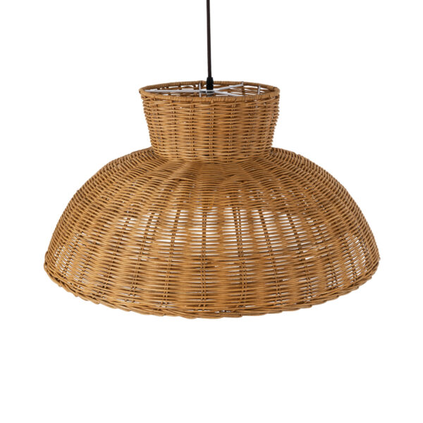 GloboStar® MALABO 02328 Boho Κρεμαστό Φωτιστικό Οροφής Μονόφωτο 1 x E27 AC220-240V IP20 – Φ60 x Υ31cm – Καφέ Ξύλινο Μπαμπού Πλέγμα – 5 Χρόνια Εγγύηση