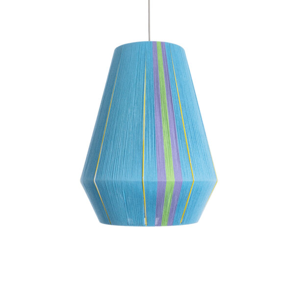 GloboStar® SALERNO 02336 Boho Κρεμαστό Φωτιστικό Οροφής Μονόφωτο 1 x E27 AC220-240V IP20 – Φ50 x Υ60cm – Γαλάζιο με Μωβ και Πράσινο με Κίτρινες Λεπτομέριες Λεπτό Νήμα Βαμβακερό Πλέγμα