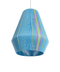 GloboStar® SALERNO 02336 Boho Κρεμαστό Φωτιστικό Οροφής Μονόφωτο 1 x E27 AC220-240V IP20 – Φ50 x Υ60cm – Γαλάζιο με Μωβ και Πράσινο με Κίτρινες Λεπτομέριες Λεπτό Νήμα Βαμβακερό Πλέγμα