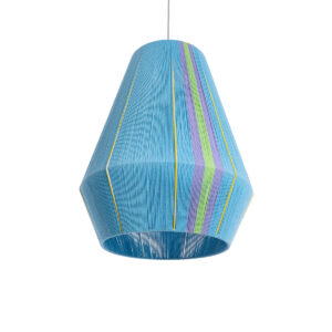 GloboStar® SALERNO 02336 Boho Κρεμαστό Φωτιστικό Οροφής Μονόφωτο 1 x E27 AC220-240V IP20 – Φ50 x Υ60cm – Γαλάζιο με Μωβ και Πράσινο με Κίτρινες Λεπτομέριες Λεπτό Νήμα Βαμβακερό Πλέγμα
