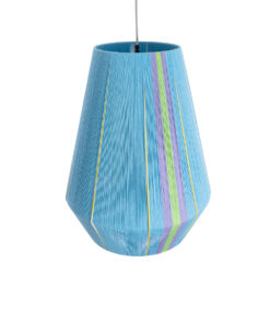 GloboStar® SALERNO 02336 Boho Κρεμαστό Φωτιστικό Οροφής Μονόφωτο 1 x E27 AC220-240V IP20 – Φ50 x Υ60cm – Γαλάζιο με Μωβ και Πράσινο με Κίτρινες Λεπτομέριες Λεπτό Νήμα Βαμβακερό Πλέγμα