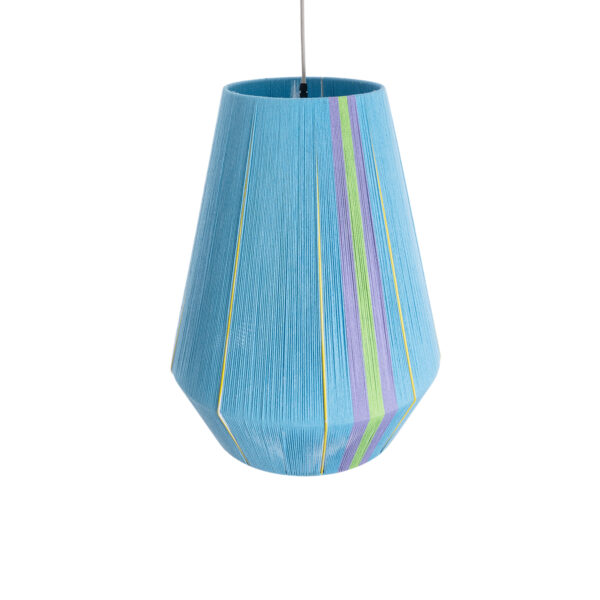 GloboStar® SALERNO 02336 Boho Κρεμαστό Φωτιστικό Οροφής Μονόφωτο 1 x E27 AC220-240V IP20 – Φ50 x Υ60cm – Γαλάζιο με Μωβ και Πράσινο με Κίτρινες Λεπτομέριες Λεπτό Νήμα Βαμβακερό Πλέγμα