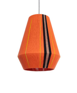 GloboStar® SALERNO 02337 Boho Κρεμαστό Φωτιστικό Οροφής Μονόφωτο 1 x E27 AC220-240V IP20 – Φ50 x Υ60cm – Πορτοκαλί με Μαύρο και Καφέ με Κίτρινες Λεπτομέριες Λεπτό Νήμα Βαμβακερό Πλέγμα