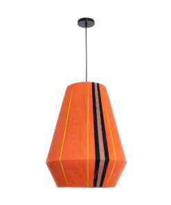 GloboStar® SALERNO 02337 Boho Κρεμαστό Φωτιστικό Οροφής Μονόφωτο 1 x E27 AC220-240V IP20 – Φ50 x Υ60cm – Πορτοκαλί με Μαύρο και Καφέ με Κίτρινες Λεπτομέριες Λεπτό Νήμα Βαμβακερό Πλέγμα