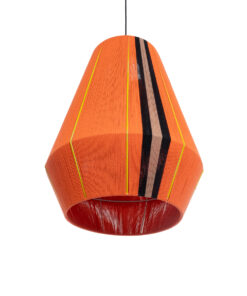 GloboStar® SALERNO 02337 Boho Κρεμαστό Φωτιστικό Οροφής Μονόφωτο 1 x E27 AC220-240V IP20 – Φ50 x Υ60cm – Πορτοκαλί με Μαύρο και Καφέ με Κίτρινες Λεπτομέριες Λεπτό Νήμα Βαμβακερό Πλέγμα