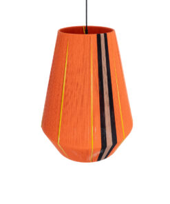 GloboStar® SALERNO 02337 Boho Κρεμαστό Φωτιστικό Οροφής Μονόφωτο 1 x E27 AC220-240V IP20 – Φ50 x Υ60cm – Πορτοκαλί με Μαύρο και Καφέ με Κίτρινες Λεπτομέριες Λεπτό Νήμα Βαμβακερό Πλέγμα