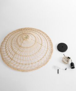 GloboStar® KAIA 02346 Boho Κρεμαστό Φωτιστικό Οροφής Μονόφωτο 1 x E27 AC220-240V IP20 – Φ60 x Υ20cm – Μπεζ Ξύλινο Μπαμπού Πλέγμα Καμπάνα – 5 Χρόνια Εγγύηση